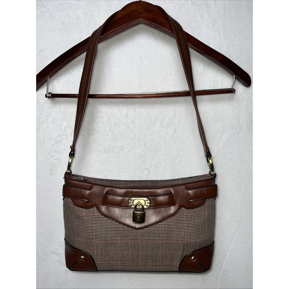 ETIENNE AIGNER Purse Houndstooth Brown Classic Lock Logo‎ Classic